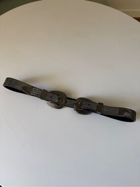 Lovestrength Double Buckle Western-Inspired Metallic Belt - Gunmetal